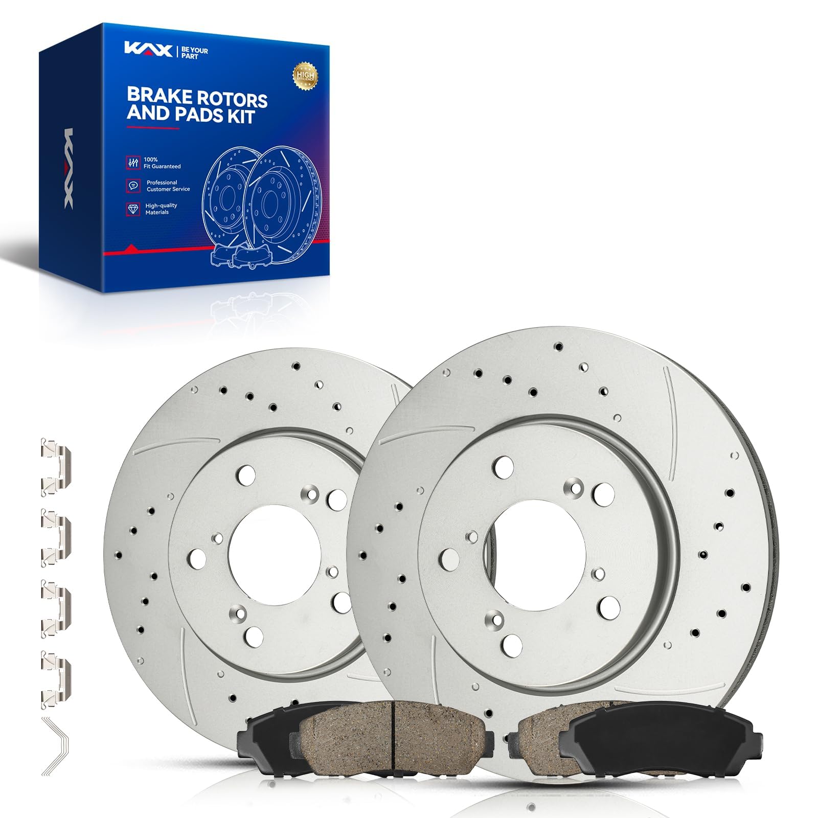 KAX Front Brake Kit, Drilled and Slotted Brake Rotors, Ceramic Brake Pads | Fits Honda Odyssey 2005-2010, Automotive Replacement Brake Kit
