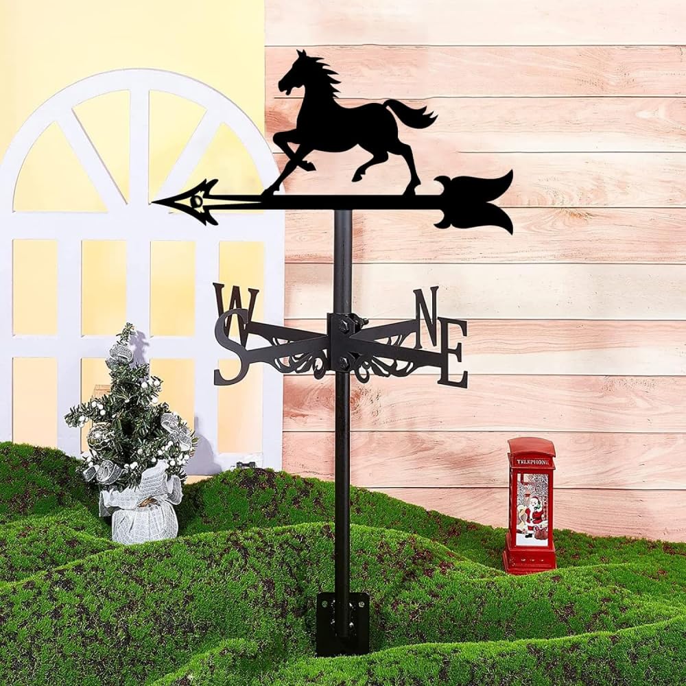 Veleta de jardín de Metal con Forma de Caballo Corriendo, Ideal para Exteriores, Patios, con Montaje en Techo de Hierro Forjado. Indica la dirección.