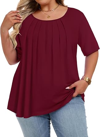 JOELLYUS Womens Plus Size Tops Summer Short Sleeve Shirts Flowy Crewneck Casual Loose Tunic Top Blouses 2026