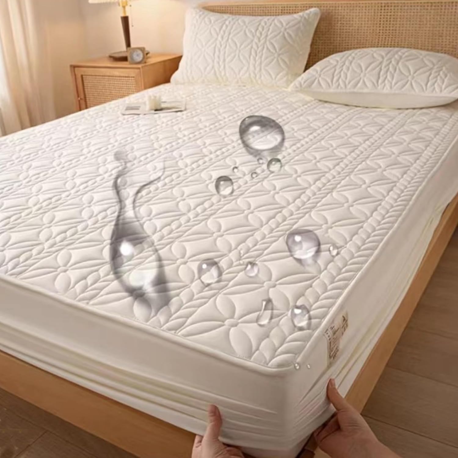 Waterproof Mattress Protector Quilted Queen Mattress Pad Elastic Fitted Mattress Topper Protector Cover Stretches up to 11 Inches