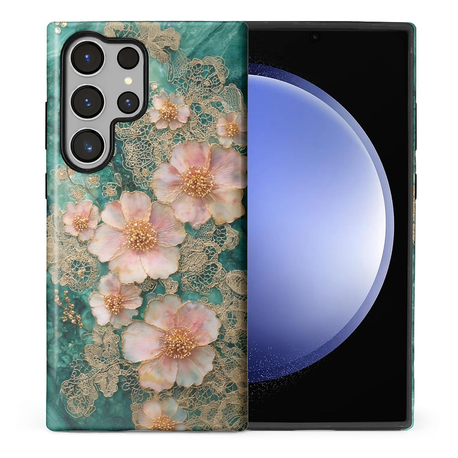 Coque Samsung S24 Ultra fleur or rose antichoc dentelle - 8