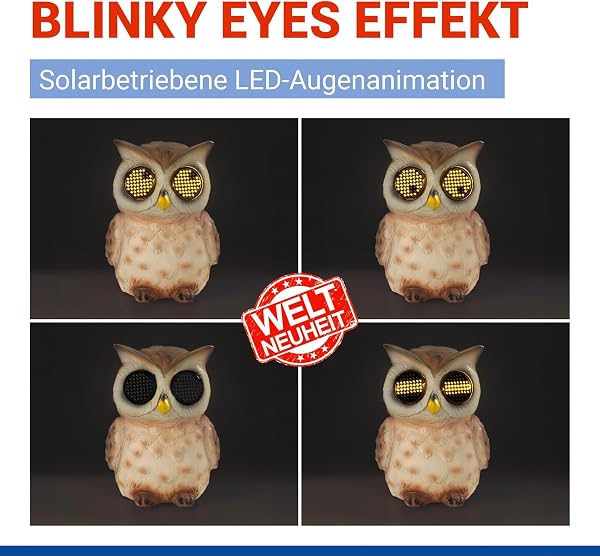 Maximex Solar Gartenfigur Eule Mod. Blinky Eyes mit LED Augen, wetterfeste Tier Gartenfigur als Solardeko für Garten und Terrasse, mit Dämmerrungssensor, 9,8 x 13 x 9,3 cm, Polyresin - 2