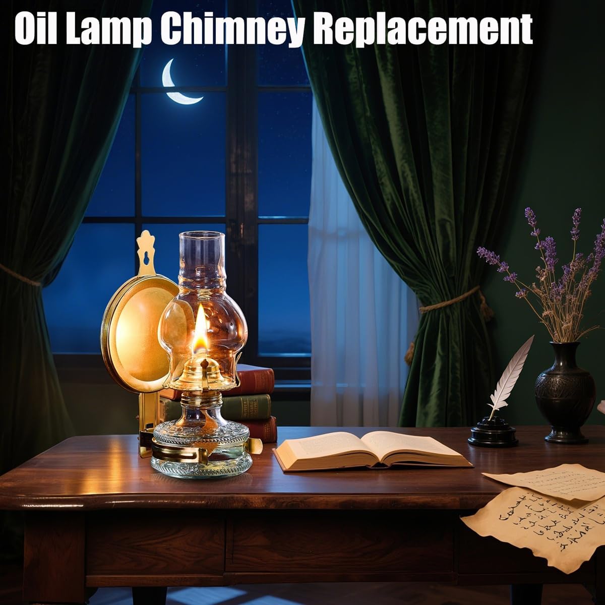 Oil Lamp Chimney Replacement,3 Inch Base x 6.4 Inch Tall Kerosene Lamp Globe,Clear Glass OilLamp Globe,Hurricane Lamp Globes Shade Cover,Glass Chimney For Oil Lamps For Indoor Use Parts（2 Packs）