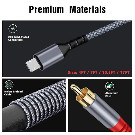 [MF Certified 17FT Lighting to RCA Cable Audio Aux Adapter, 2-Male Y Splitter Audio Cord Compatible with iPad, iPhone 14/13 Pro for Amplifier, Car, Home Theater, Speaker and More