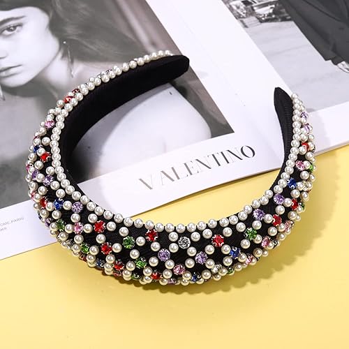 Miniatura 5 de Diademas de cristal para mujer, diadema acolchada de perlas con diamantes de imitación biselados, aro de novia, accesorios para el cabello de boda