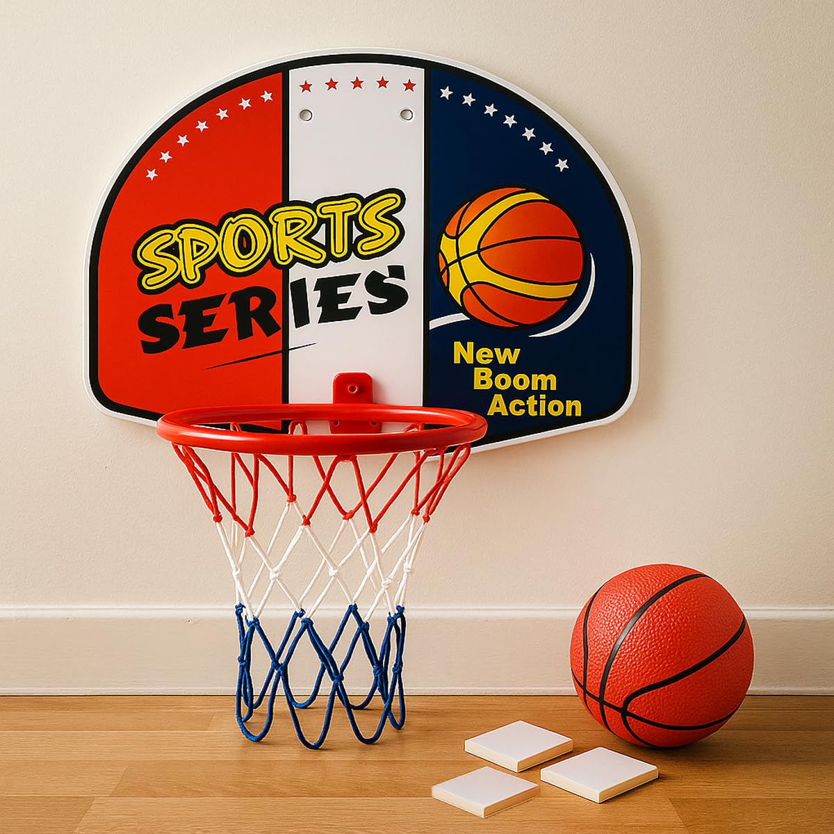 Toyana Basketball Training Hoop Set with Large Backboard for Indoor and Outdoor Play, Door or Wall Mount Mini Basketball Goal with Net, Ball and Mounting Pads