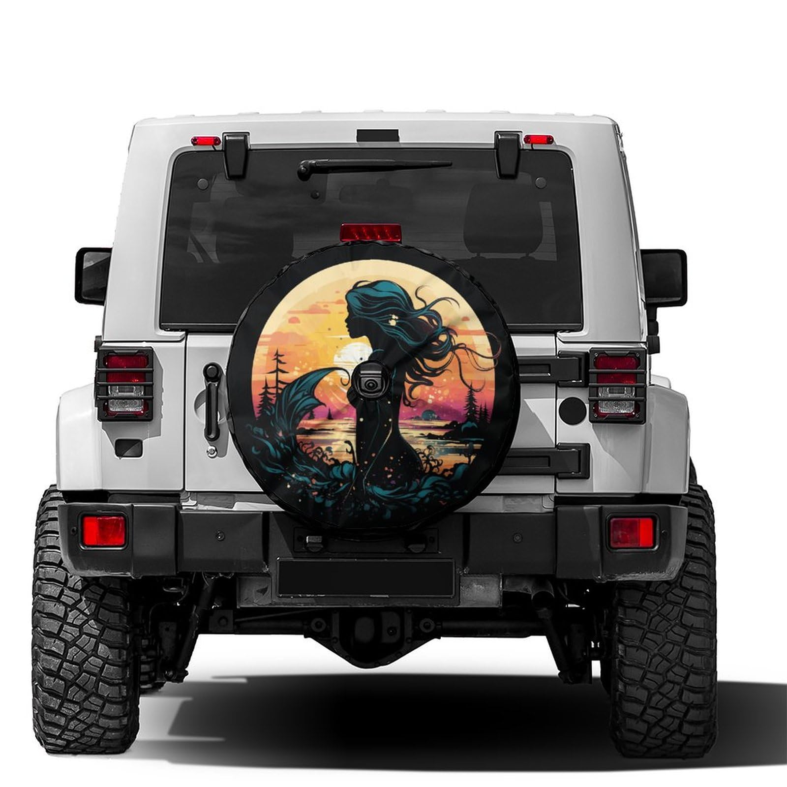 Beautiful Mermaid Silhouette Fresh Spare Tire Cover with Backup Camera Hole Wheel Tire Cover Fit Trailer, RV, SUV and Many Vehicle 17inch