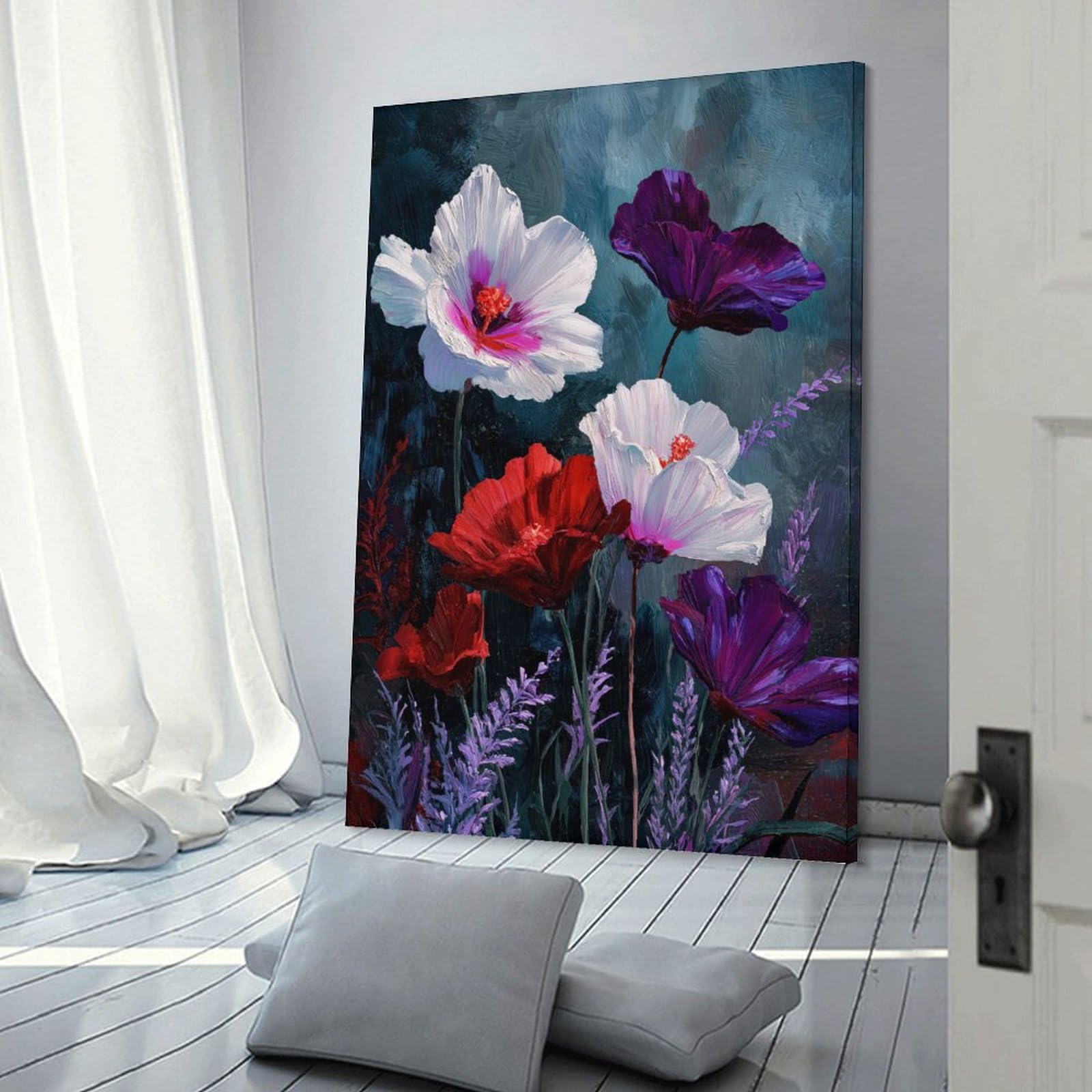 Junmoney Vibrant Floral Painting Decorative Wall Artwork 24x36inch(60x90cm), for Home Lounge, Bedroom Or Reading Nook, Easy Decor for Gallery Walls