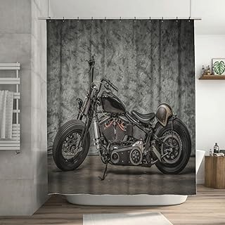 Shower Curtain Set with 12 Hooks, Bath Curtains Waterproof Polyester Fabric, Vintage Motorcycle Cool Classic Motorbike Home Bathroom Bathtubs Decor Washable Durable Fabric, 72