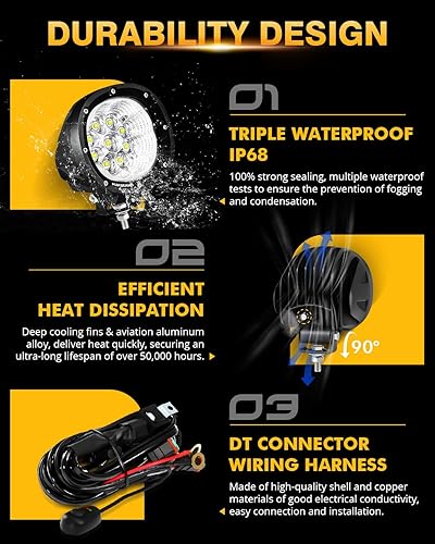 Miniatura 8 de Auxbeam Paquete de luces LED para todo terreno, cápsulas de luz redondas de 4 pulgadas y 90 W + focos todoterreno de 5 pulgadas y 110 W con