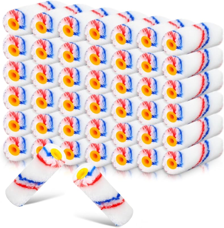 Leumoi 100 Pcs Paint Roller Covers 1/2 x 4 Inch Microfiber Paint Roller Covers Paint Brush Cover Small Roller Nap Mini House Painting Supplies for Painting Wall DIY Household Tool (Red Blue)