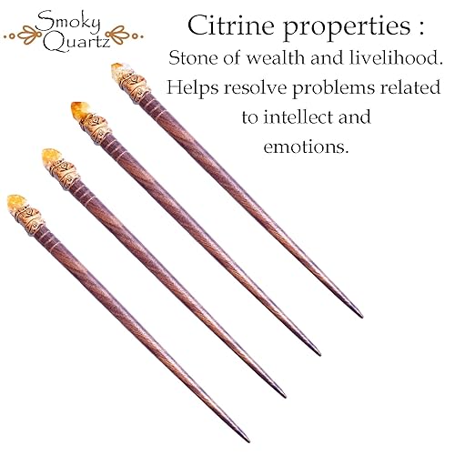 Miniatura 3 de Natural Tumbled Healing Gemstone Crystal Wooden Hair Stick Handmade Gifts Boho Reiki by Smoky Quartz Citrine raw
