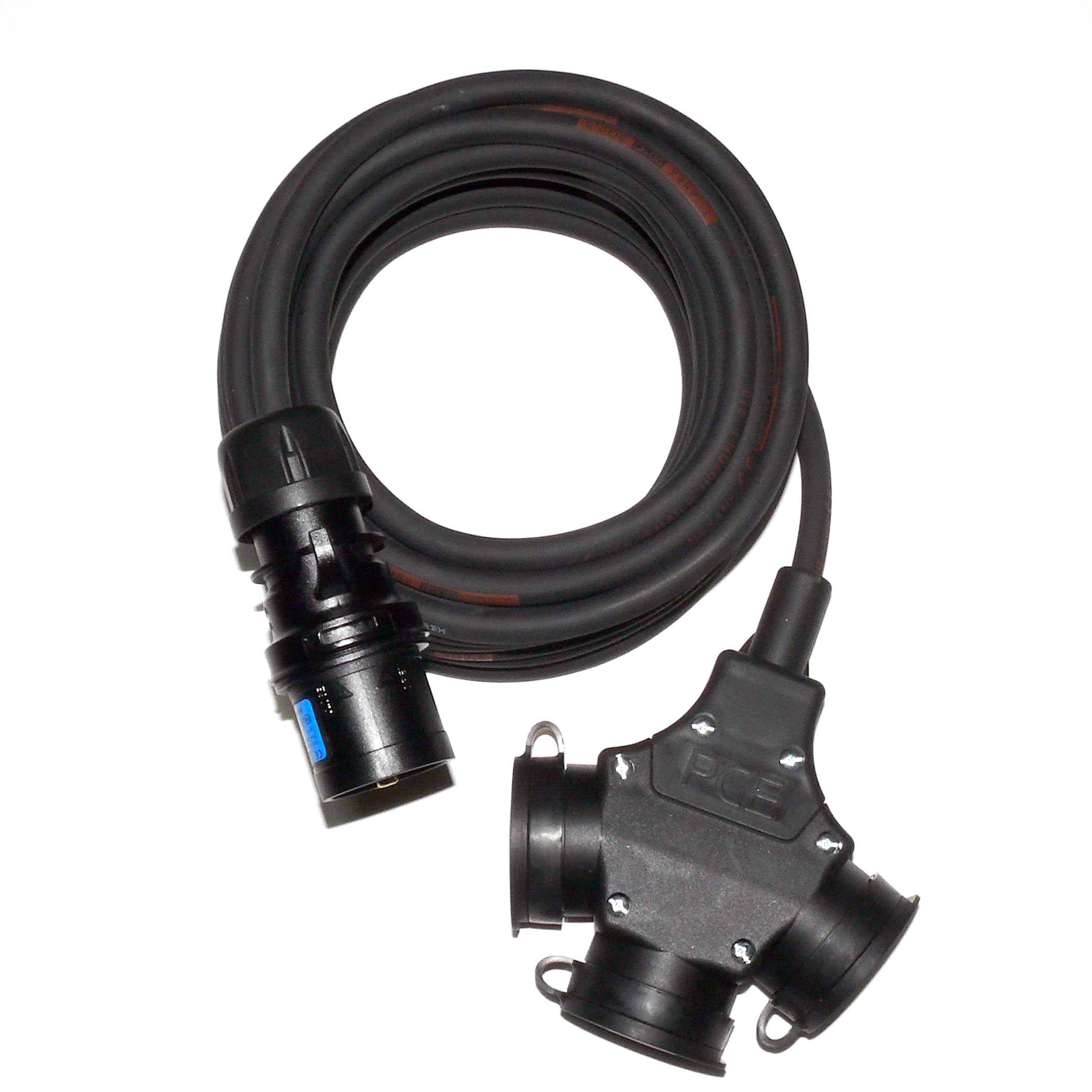 CEE-Stecker auf Schuko-Verteilung 3-Fach (1,5m-50m) 16A Verlängerungskabel Titanex H07RN-F 3x1,5mm² mit PCE Stecker und 3er-Kupplung IP44, Business-Line von Event-Kabel (10 Meter)
