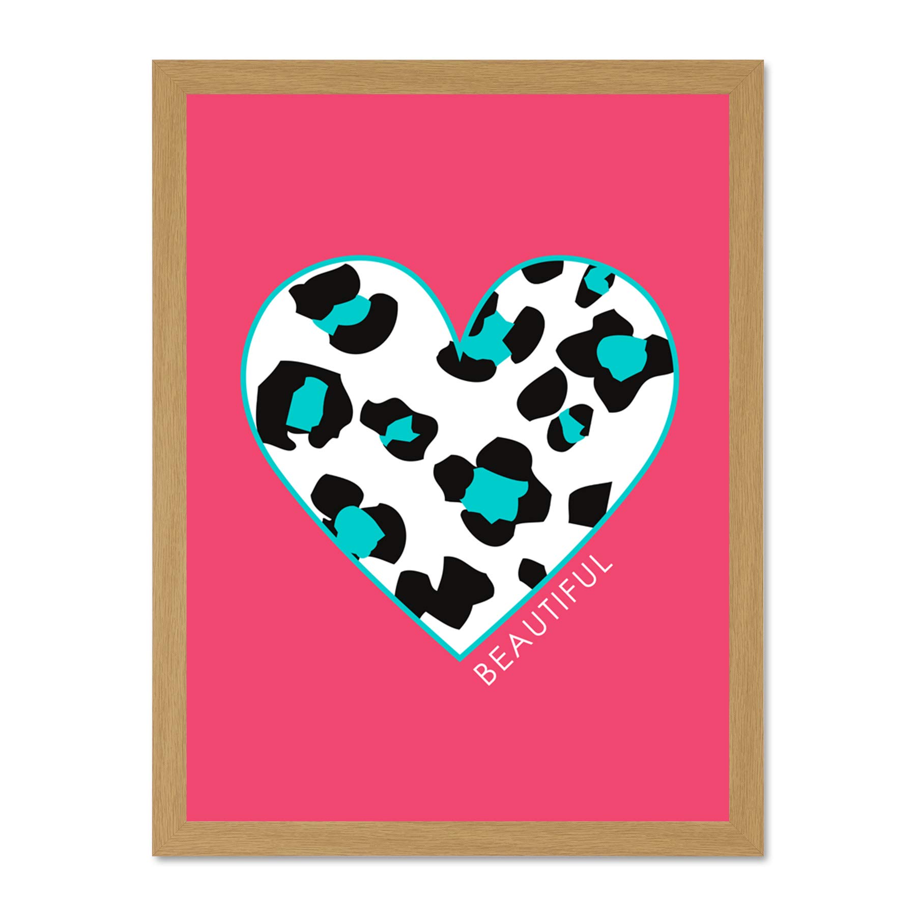 Wee Blue Coo Pink Teal Leopard Beautiful Large Framed Art Print Wall Poster 18x24 inch