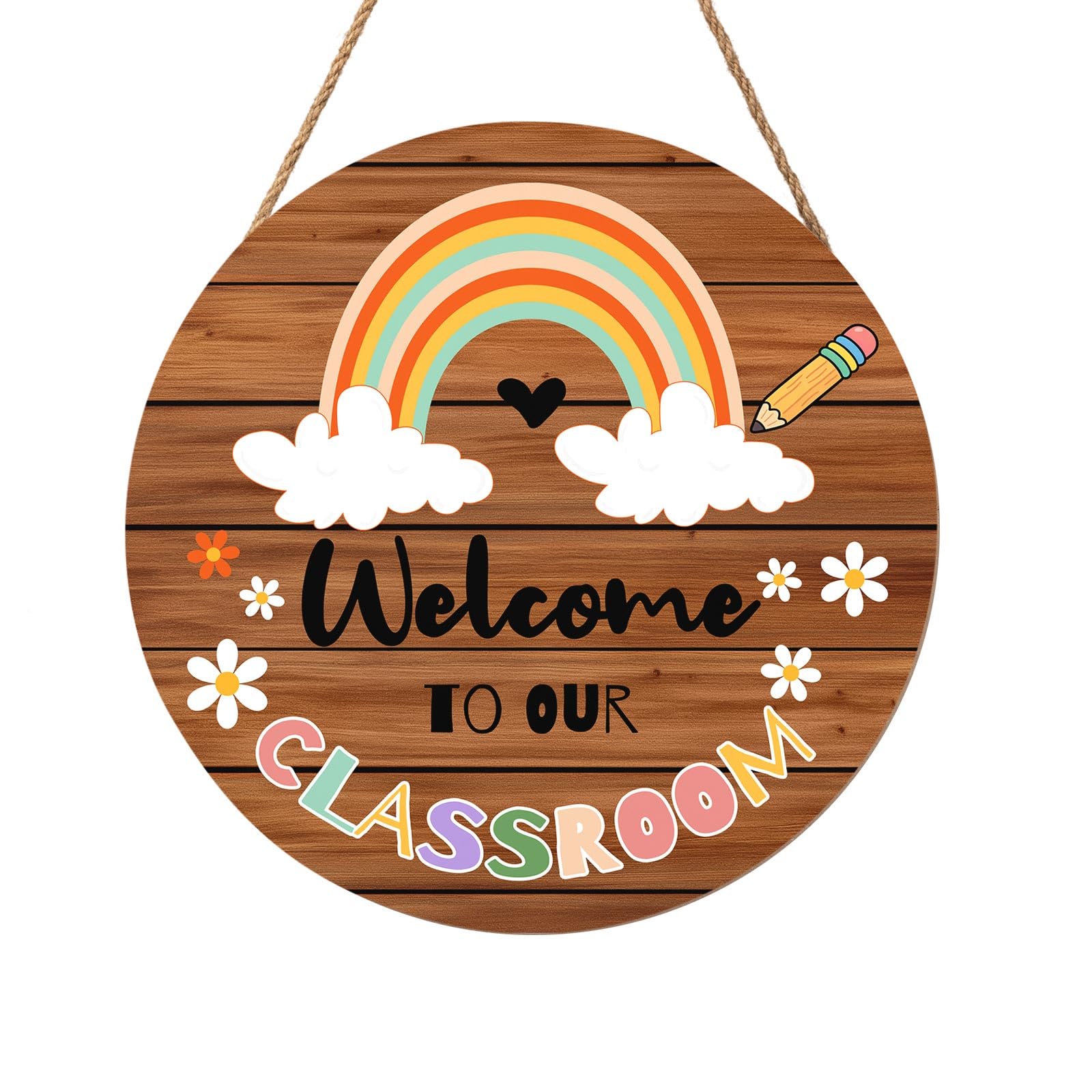 Welcome Sign for Classroom Door Sign Welcome to Our Classroom Door Decorations 12"x12" Rainbow Welcome Door Hanger Wreath Signs for School Door Hanger Teacher Gift Bulletin