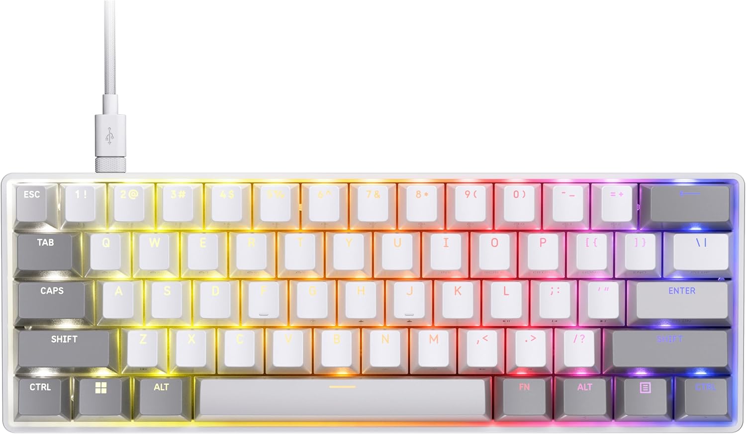 Clipper PRO MINI 60 Hall Effect Gaming Keyboard – US QWERTY – White | SOCD, Rapid Trigger, 8000Hz, Adjustable Actuation, IP57 Water & Dust, PBT Double Shot, Wired, RGB, FPS, for Windows PC & Mac