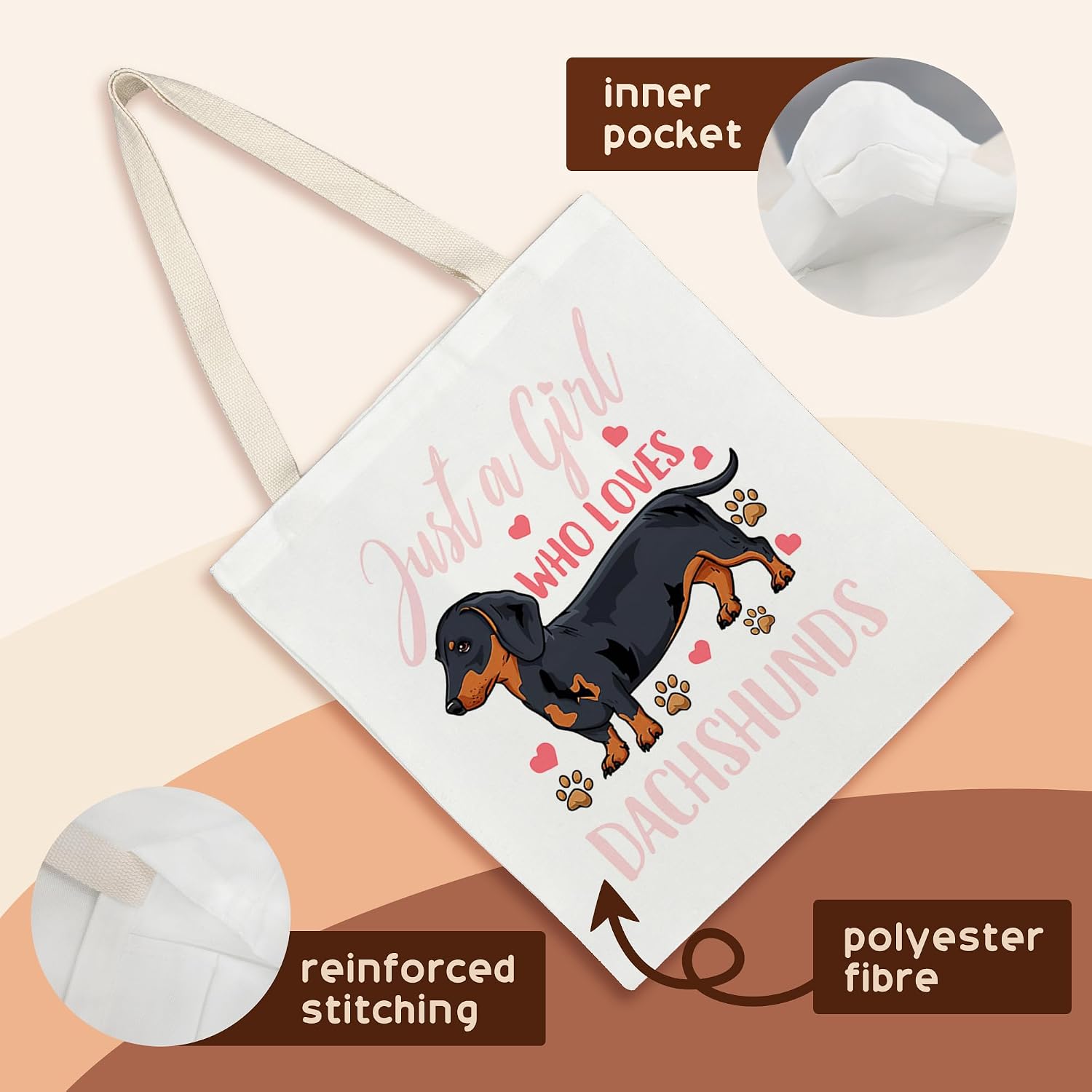 Kunlisa Dachshund Lover Tote Bag - I Love You Gift For Wife, Girlfriend, Dog Lovers (14x15 Inches)