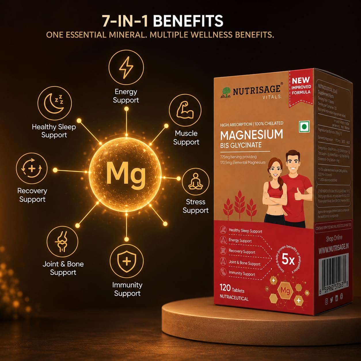 Magnesium Bisglycinate 775 mg per Tablet | Provides 170.5 mg Elemental Magnesium | 100% Chelated High Absorption | Sleep, Muscle Recovery, Stress, Bone & Nerve Support | 120 Tablets — Amazon image 6