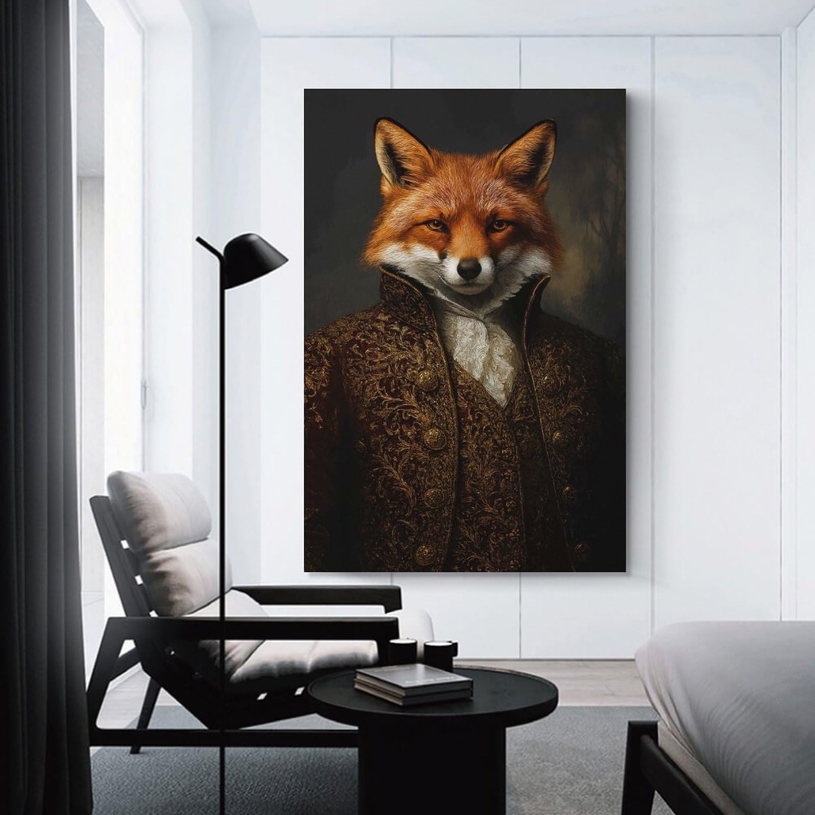 Junmoney Fox Gentleman Fox in Victorian Wall Picture Print 24x36inch(60x90cm), for Work Areas, Reading Rooms Or Studios, An Interior Accent for Desk Areas