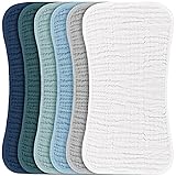 Konssy Muslin Baby Burp Cloths Sets for Unisex- 6 Pack Large 100% Cotton Burping Clothes for Newborn, Baby Girls and Boys Blue
