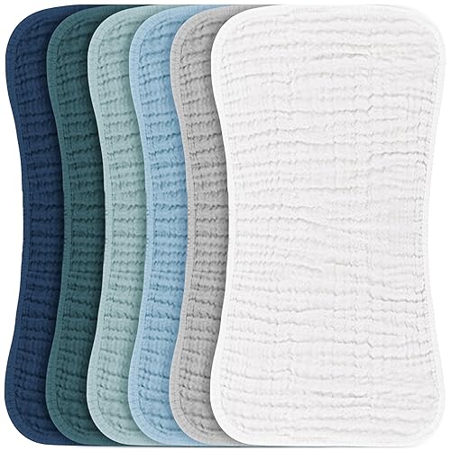 Konssy - Juego de paños de muselina para eructos de bebé, unisex - 6 unidades grandes, 100 % algodón, ropa para eructos para recién nacidos, bebés