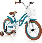 Baby Joy Les enfants font du vélo, 12 14 16 18 20 Inch Garçons filles vélo avec/Assise réglable, Panier amovible, Brake à main & Frein rétropédalage, roues d'entraînement ou kiosque à roulettes, vélo enfant avec multi-couleur
