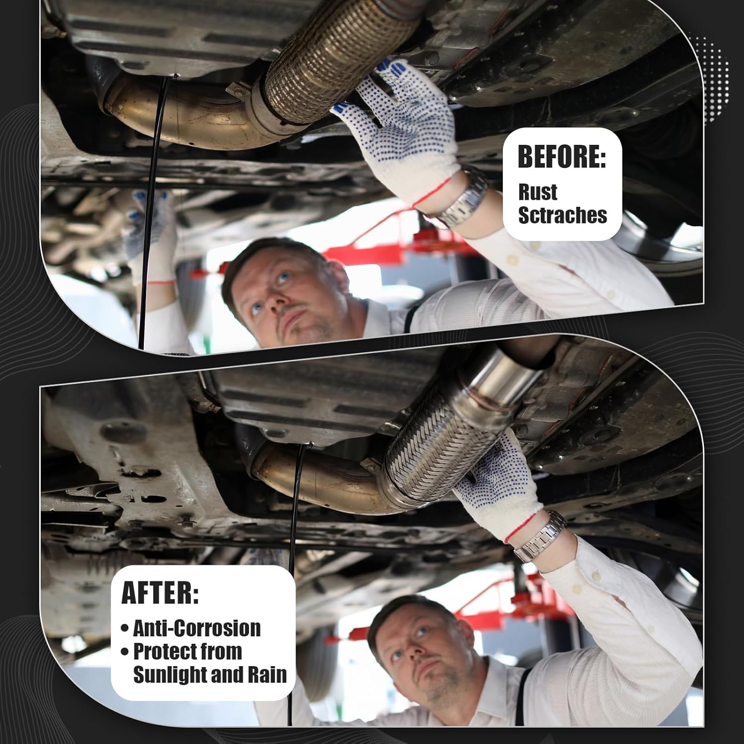 4 Pack 2.25 x 6 Inches Stainless Steel Heavy Duty Flex Pipe, Double Braid Tube, Overall Length 10 Inches