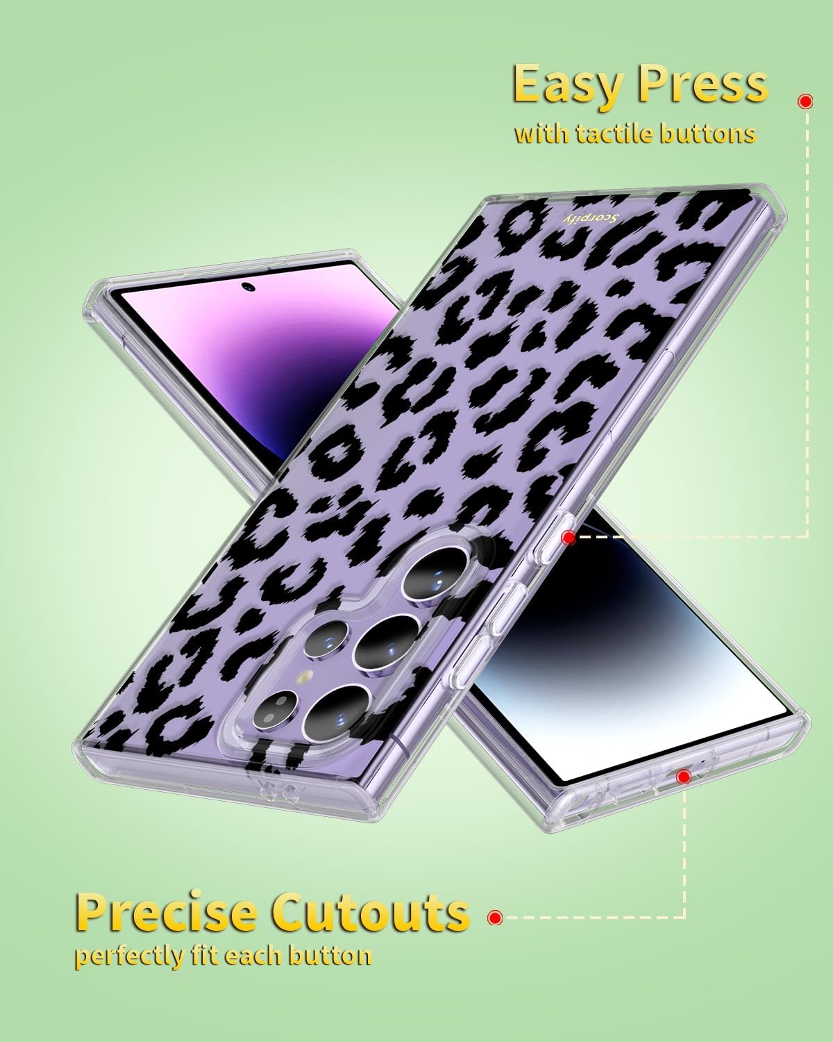 SCORPIFY Compatible with Samsung Galaxy S22 Ultra Case for Black Clear Leopard Cheetah Design, Cute Clear Phone Cover for Women Girls, [Non Yellowing] Slim Shockproof Bumper with Stylish Pattern