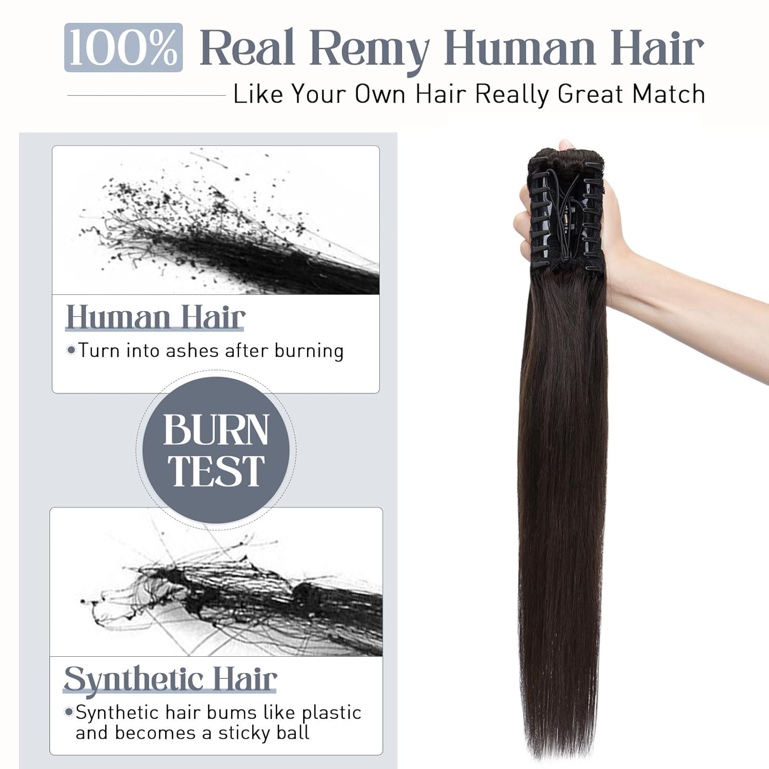 Rich Choices Claw Clip Ponytail Extension Real Human Hair Clip In Long Remy Ponytail Hair Extensions Straight For Women Human Pony tail 105g One Piece #1B Natural Black 14 Inch