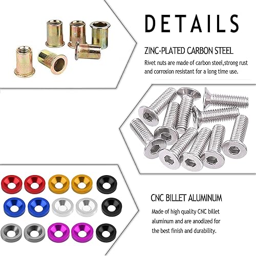 Miniatura 2 de Kit de 20 piezas para adorno del motor arandelas de aluminio, pernos y tuercas de rivet (azul)