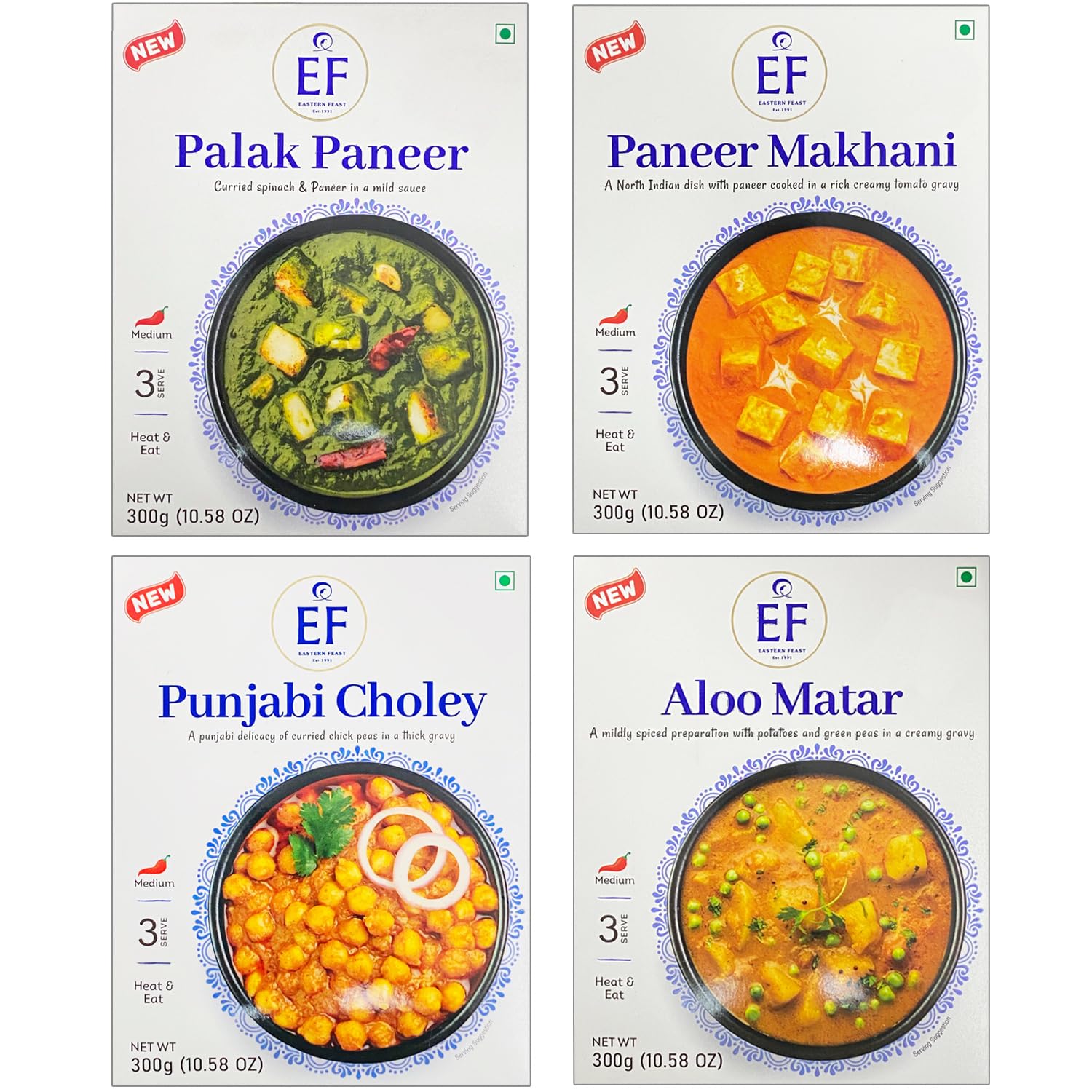 Eastern Feast - Ready to Eat Vegetarian Meals, 10.58 oz (Pack of 10, Matar Paneer)