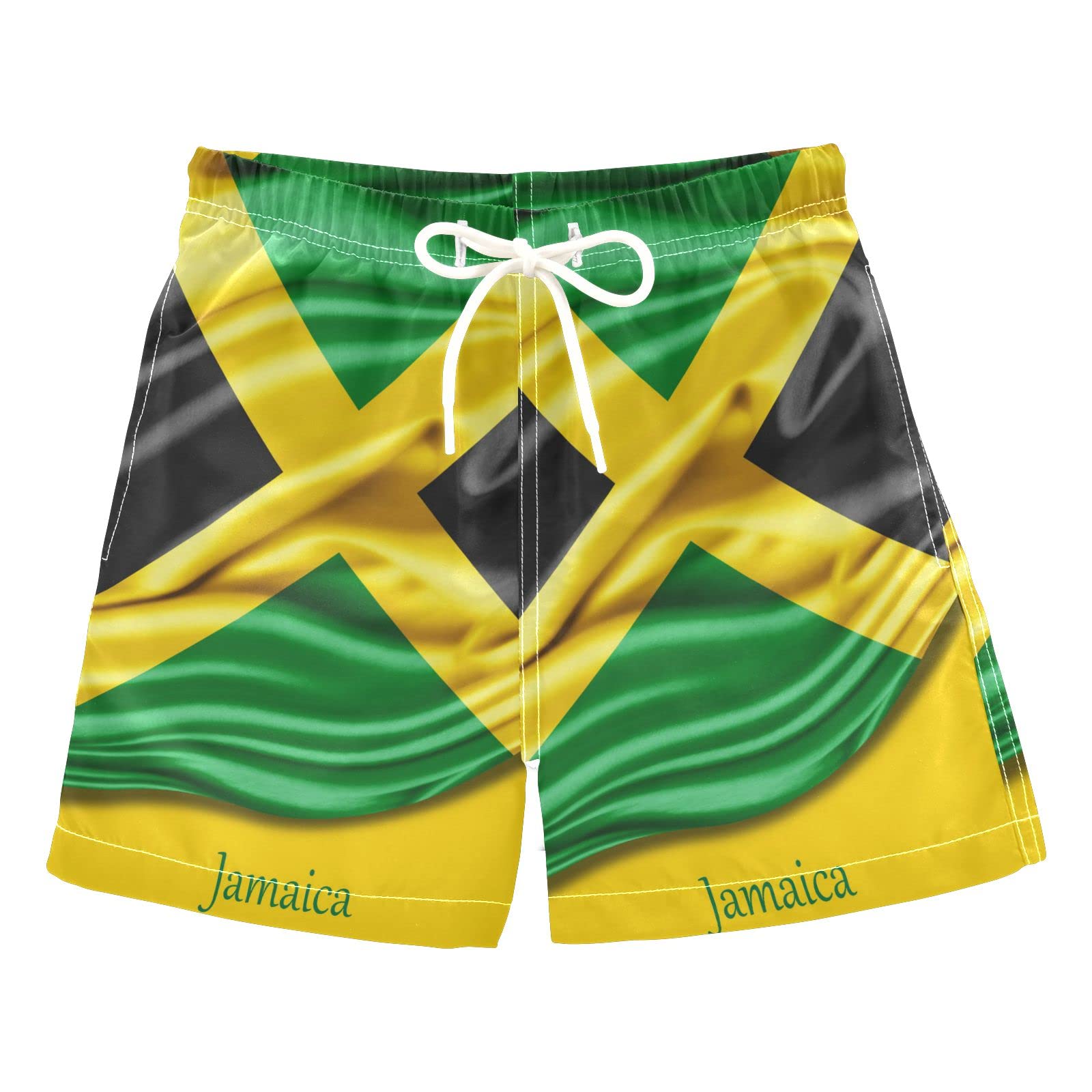 Jamaica Flag Silk3d Illustration Boys Swim Trunks Summer Drawstring Toddler Swim Board Shorts Quick Dry Little Boys Bathing Suit Beach Hawaii Vacation 14 Years-16 Years Multicoloured