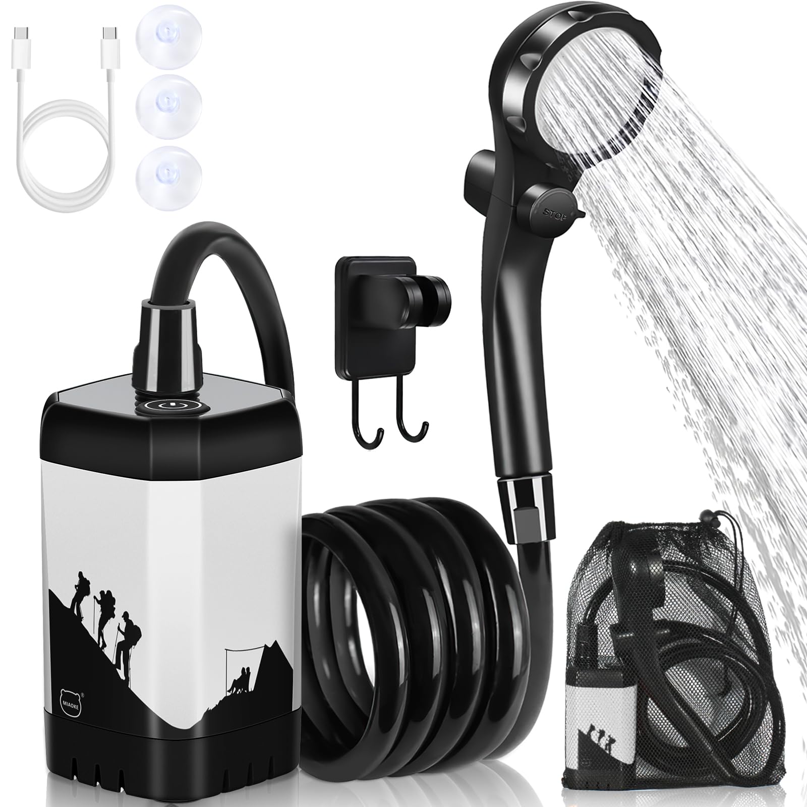 MIAOKE Upgrade Portable Camping Shower, 7800mAh Outdoor Electric Shower Rechargeable Pump with Intelligent Digital Display Temperature Display Shower Head for Camping, Hiking, Traveling/White — image 1