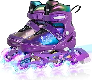 Nattork Adjustable Inline Skates for Kids Teens with Light-Up Wheels, Gradient Color Smooth Glide