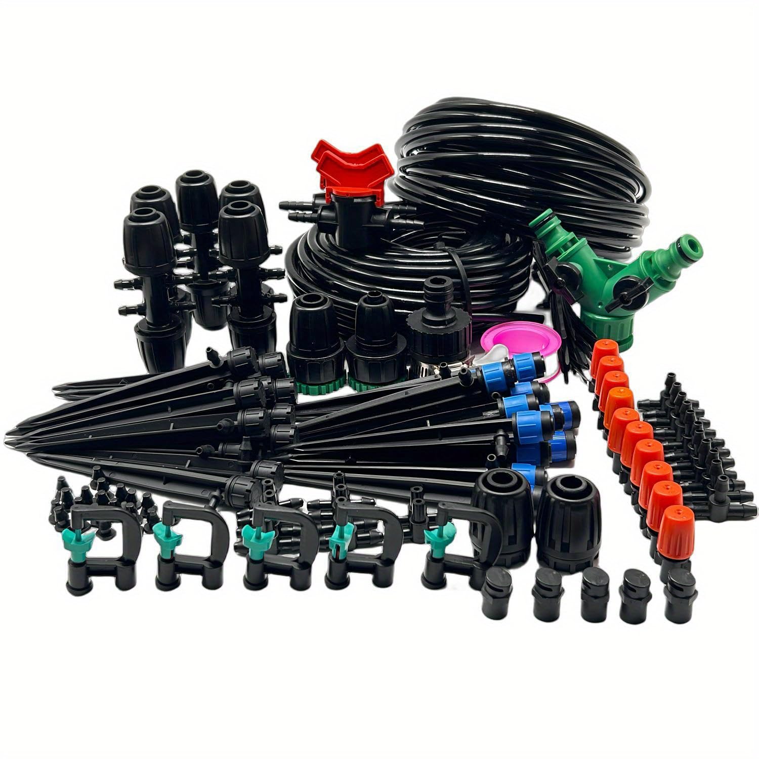 (15Meters 4/7MM+15M 8/12MM+139Pcs) Drip Irrigation Kits DIY Automatic Irrigation Equipment Set with 1/4 inch Irrigation Tubing,Valves for Garden, Greenhouse, Patio