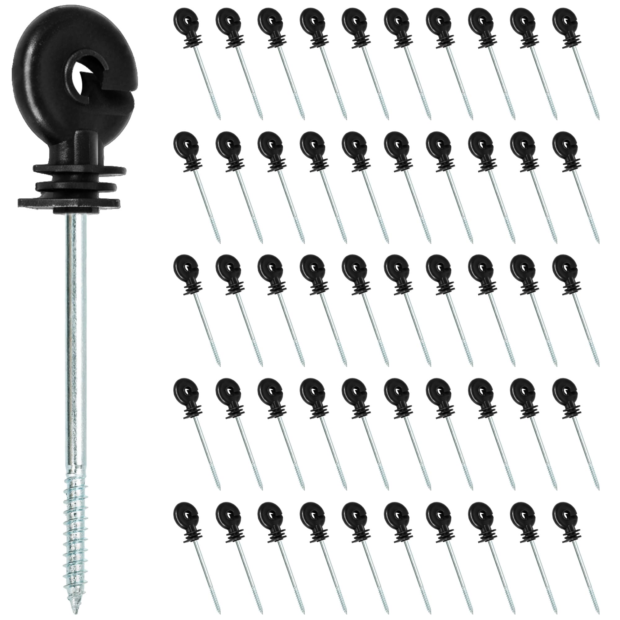 ohbien Isolatori elettrici del recinto 50Pcs lungo, isolante dell'anello della vite antinvecchiamento | Isolante elettrico per recinzioni in legno, isolanti ad anello a vite, per recinzioni da giardino, cancelli di pascolo