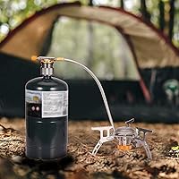 Vista 7 de Camping Stove Adapter Propane to Butane Adapter 1 Lb Propane Tank Input EN417 Lindal Valve Output w/Butane Canister Nozzle Input EN417 Lindal Screw