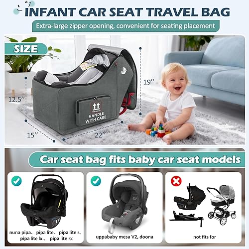 Miniatura 2 de RAINSMORE Bolsa de viaje para asiento de automóvil infantil para avión, compatible con todos los asientos de automóvil Nuna Pipa y base Chicco