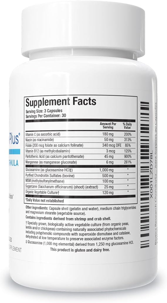 BIOTICS RESEARCH ChondroSamine Plus Glucosamine Chondroitin MSM, 90 capules | Glucosamine 1000mg, Chondroitin 500mg, MSM, Vitamins and Minerals, Joint & Connective Tissue Support, Ease of Movement