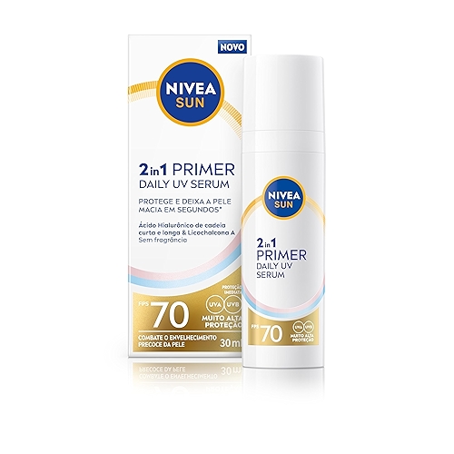 NIVEA SUN 2 em 1 Primer Daily UV Sérum FPS 70 30ml, Muito Alta Proteção UVA/UVB, Pele Unif...