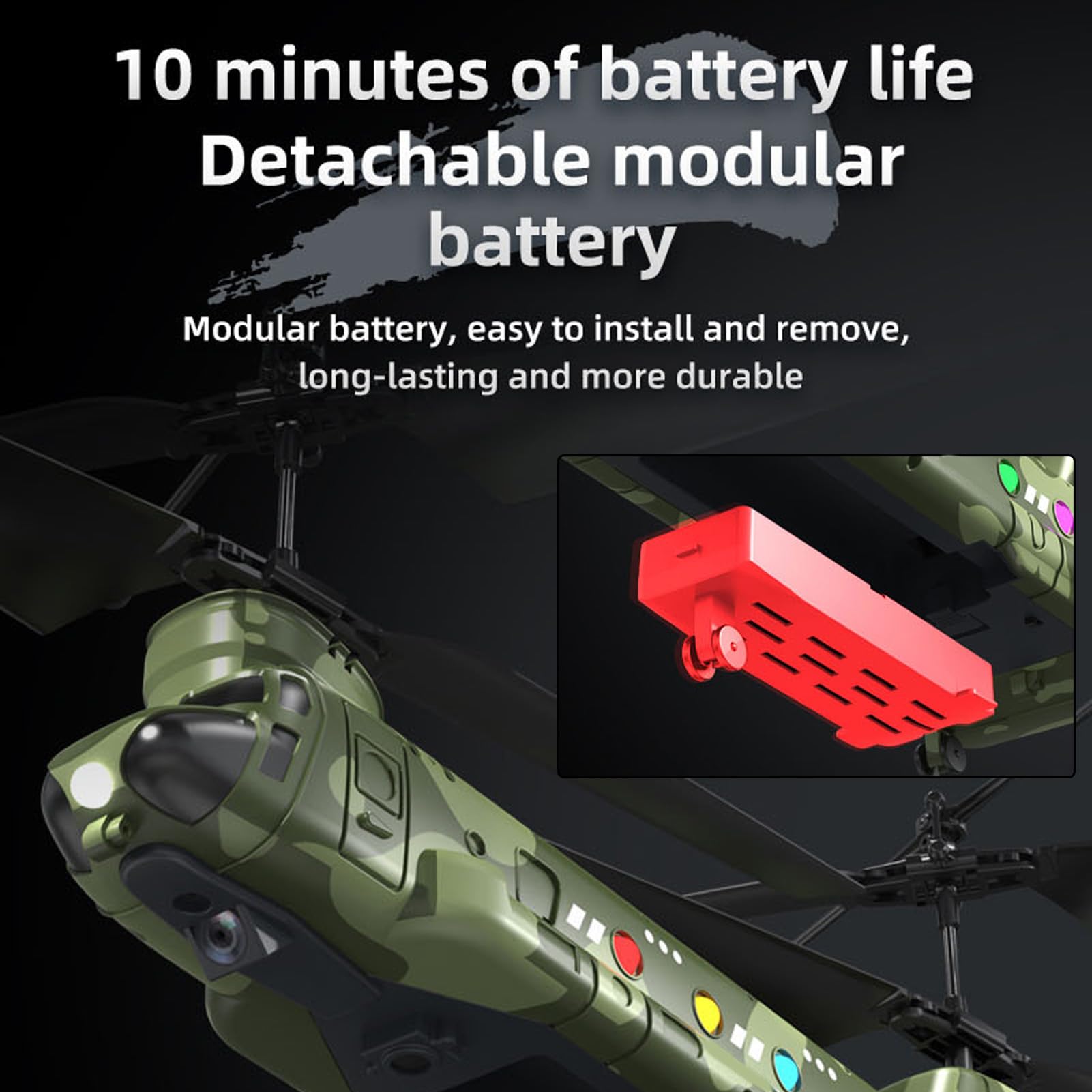Elicottero radiocomandato militare da 2,4 Ghz con fotocamera HD, mantenimento dell'altitudine, luci a LED, una funzione chiave per fotografia aerea, interni ed esterni, elicotteri adatti ai