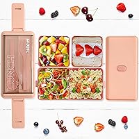 Vista 3 de Paquete de 2 loncheras Bento para adultos, 49 onzas, a prueba de fugas, ecológica, apilable, lonchera Bento, preparación de comidas para cenar