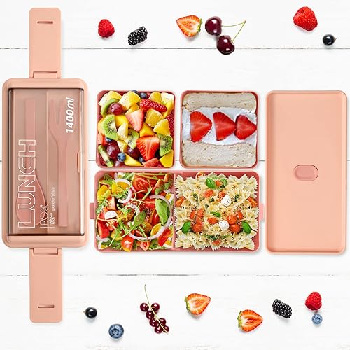 Miniatura 3 de Paquete de 2 loncheras Bento para adultos, 49 onzas, a prueba de fugas, ecológica, apilable, lonchera Bento, preparación de comidas para cenar,