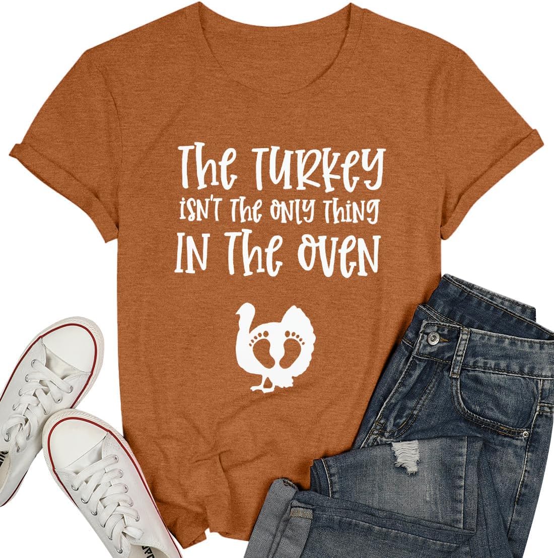 Thanksgiving Pregnant T Shirt Women The Turkey Ain't The Only Thing in The Oven Shirt Maternity Funny Graphic Tops