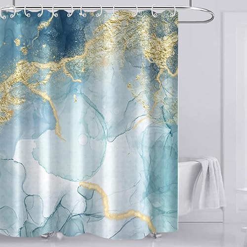 Vista 36 de AWERT Cortina de ducha de mármol azul, impermeable para decoración de baño, impresa lavable con ganchos, 72 x 72 pulgadas