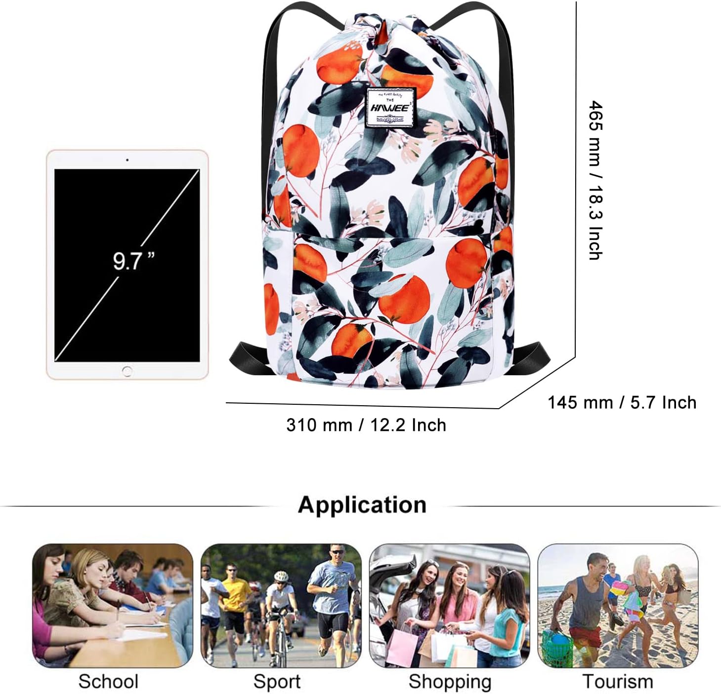 HAWEE Waterproof Drawstring Bags Backpack Large Gym Bag Drawstring Daypack Unisex for Women Men Daily Life Outdoor Casual Sport Yoga School Beach Swim - Image 5