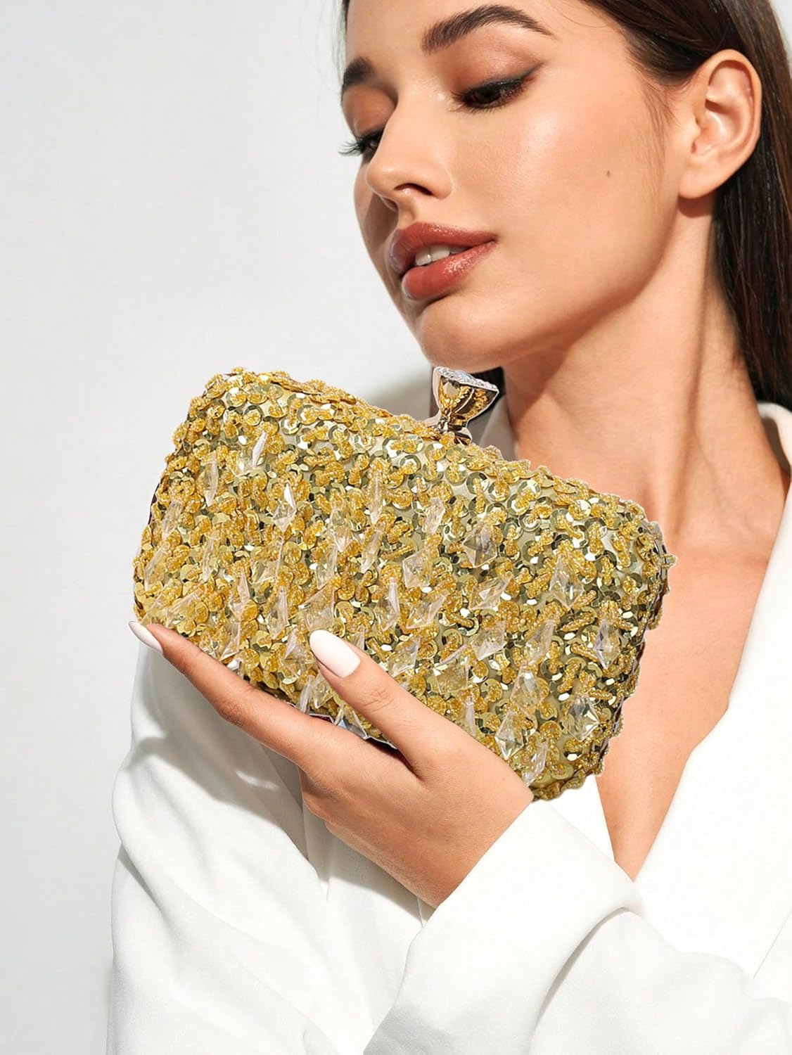 RomanticDesign Women Bling Evening Bag Fashion Embroidered Beaded Sequin Clutch Cocktail Wedding Party Purse - Image 2