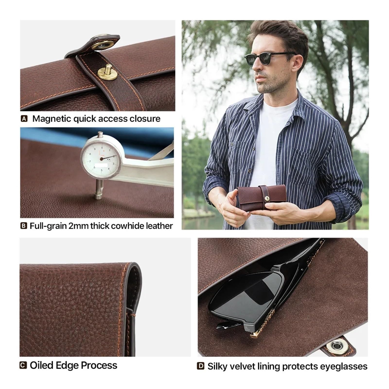Funda de Gafas Blanda de Cuero Handmade 1PC Retro Genuine Leather Glasses Cover Case Storage Bag Sunglasses Protective Box Eyeglasses Holder Men Women