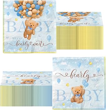 Bear Baby Shower Decorations,40pcs Bear Baby Shower Napkins,Paper Dinner Its A Boy Napkins for Boy Gender Reveal Party Supplies