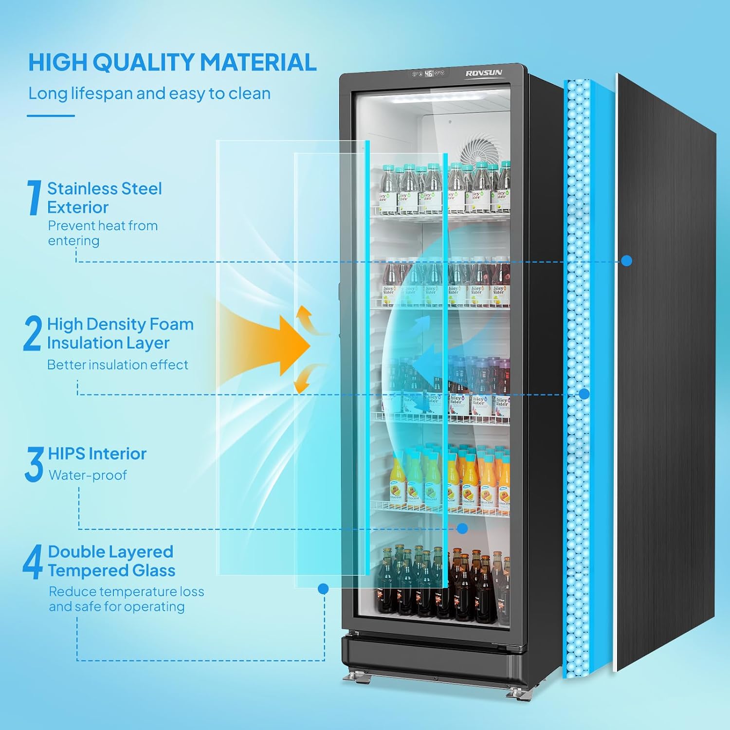 ROVSUN 12.4 Cu.Ft Commercial Refrigerator Display Refrigerator ETL NSF Certified, Slim Commercial Beverage Cooler Glass Door Merchandiser Drink Fridge w/Adjustable Shelves LED Light for Bar Restaurant